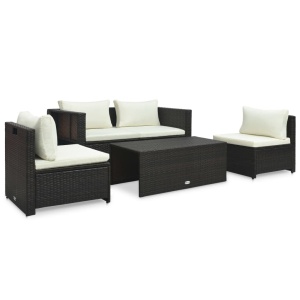 Set mobilier de grădină cu perne, 6 piese, maro, poliratan - Img 3