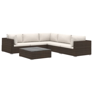 Set mobilier de grădină cu perne, 6 piese, maro, poliratan - Img 2