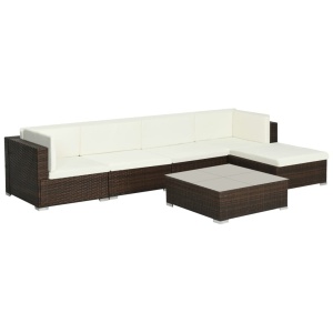 Set mobilier de grădină cu perne, 6 piese, maro, poliratan - Img 2