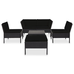 Set mobilier de grădină cu perne, 6 piese, negru, poliratan - Img 2