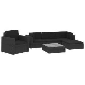 Set mobilier de grădină cu perne, 6 piese, negru, poliratan - Img 2