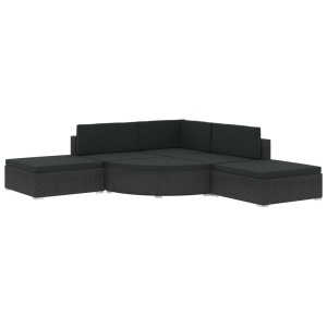 Set mobilier de grădină cu perne, 6 piese, negru, poliratan - Img 2