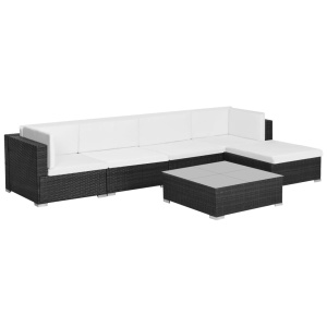 Set mobilier de grădină cu perne, 6 piese, negru, poliratan