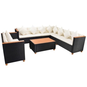 Set mobilier de grădină cu perne, 6 piese, negru, poliratan - Img 4