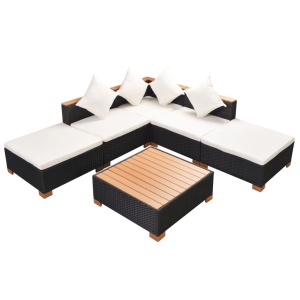 Set mobilier de grădină cu perne, 6 piese, negru, poliratan - Img 2