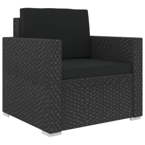 Set mobilier de grădină cu perne, 6 piese, negru, poliratan - Img 7