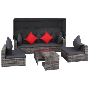 Set mobilier de grădină cu perne, 7 piese, gri, poliratan