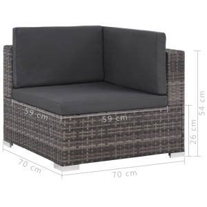 Set mobilier de grădină cu perne, 7 piese, gri, poliratan - Img 6