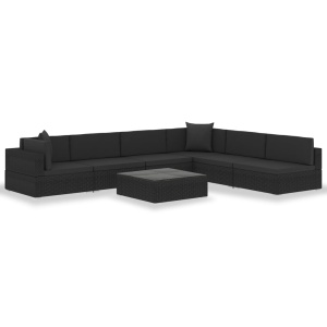 Set mobilier de grădină cu perne, 7 piese, negru, poliratan - Img 3