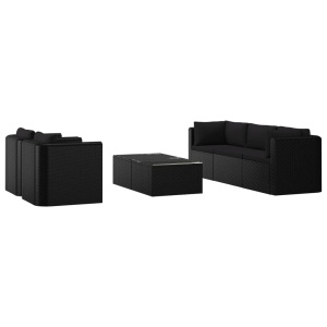 Set mobilier de grădină cu perne, 7 piese, negru, poliratan - Img 3