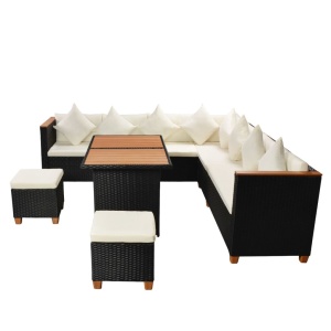 Set mobilier de grădină cu perne, 7 piese, negru, poliratan - Img 4