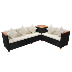 Set mobilier de grădină cu perne, 7 piese, negru, poliratan - Img 5