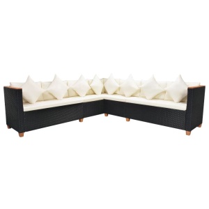 Set mobilier de grădină cu perne, 7 piese, negru, poliratan - Img 5