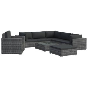 Set mobilier de grădină cu perne, 8 piese, gri, poliratan - Img 2