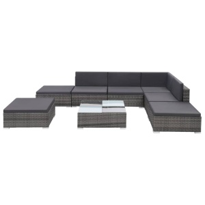 Set mobilier de grădină cu perne, 8 piese, gri, poliratan - Img 4
