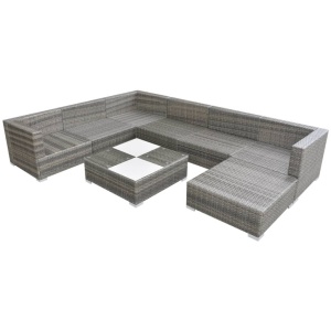Set mobilier de grădină cu perne, 8 piese, gri, poliratan - Img 2