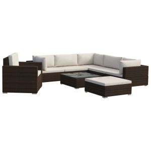 Set mobilier de grădină cu perne, 8 piese, maro, poliratan - Img 2