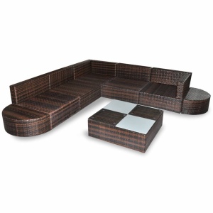 Set mobilier de grădină cu perne, 8 piese, maro, poliratan - Img 4