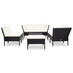 Set mobilier de grădină cu perne, 8 piese, negru, poliratan - Img 2