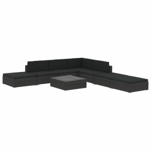 Set mobilier de grădină cu perne, 8 piese, negru, poliratan - Img 2