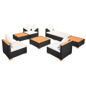 Set mobilier de grădină cu perne, 8 piese, negru, poliratan - Img 8