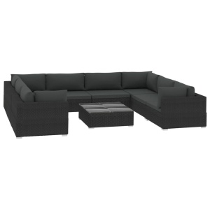 Set mobilier de grădină cu perne, 9 piese, negru, poliratan - Img 2