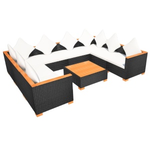 Set mobilier de grădină cu perne, 9 piese, negru, poliratan - Img 5