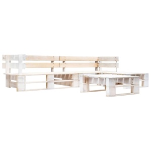 Set mobilier de grădină din paleți, 4 piese, alb, lemn