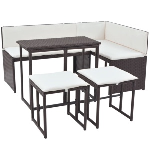 Set mobilier exterior pliabil, 5 piese, maro, oțel, poliratan - Img 2
