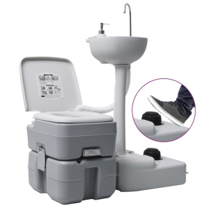 Set suport chiuvetă și toaletă portabilă pentru camping, gri - Img 3
