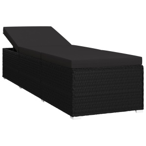 Șezlong cu pernă și măsuță de ceai, negru, poliratan - Img 8