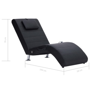 Șezlong de masaj cu pernă, negru, piele artificială - Img 9