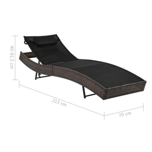 Șezlong de plajă cu pernă, maro, poliratan - Img 5