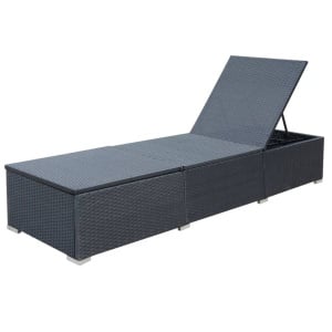 Șezlong de plajă cu pernă, negru, poliratan - Img 6