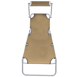 Șezlong pliabil cu copertină, gri taupe, aluminiu - Img 2