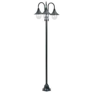 Stâlp iluminat grădină E27 220cm aluminiu 3 lămpi verde inchis