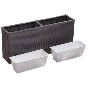 Strat inălțat de grădină 2 ghivece negru 90x20x40 cm poliratan - Img 7