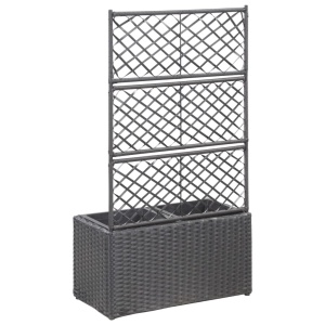 Strat inălțat spalier 2 ghivece negru 58x30x107 cm poliratan - Img 3