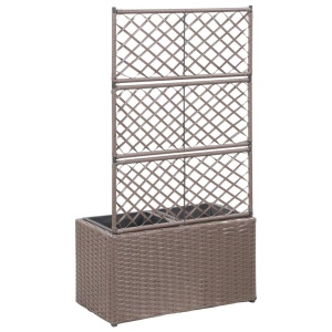 Strat inălțat spalier cu 2 ghivece maro 58x30x107 cm poliratan - Img 3