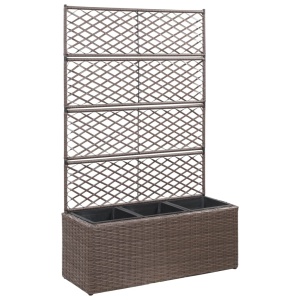 Strat inălțat spalier cu 3 ghivece maro 83x30x130 cm poliratan