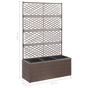 Strat inălțat spalier cu 3 ghivece maro 83x30x130 cm poliratan - Img 6