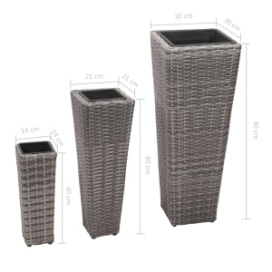 Straturi inălțate de grădină, 3 buc., gri, poliratan - Img 7