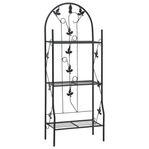 Suport de plante, 3 niveluri, negru, 52 x 28 x 128 cm, fier