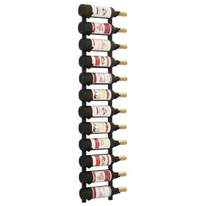 Suport sticle de vin montat pe perete, 12 sticle, negru, fier