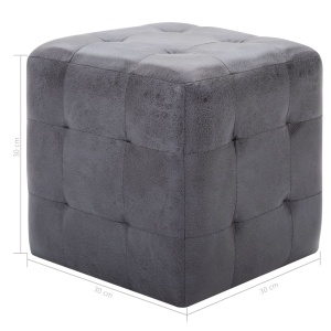 Taburet, 2 buc., gri, 30x30x30 cm, piele intoarsă ecologică - Img 5
