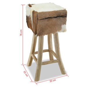 Taburet de bar, piele naturală și lemn masiv de tec - Img 7