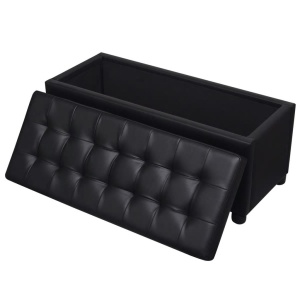 Taburet de depozitare, piele artificială, negru - Img 5