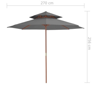 Umbrelă de soare dublă, stâlp din lemn, 270 cm, antracit - Img 6