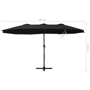 Umbrelă de soare exterior cu stâlp aluminiu, negru, 460x270 cm - Img 9