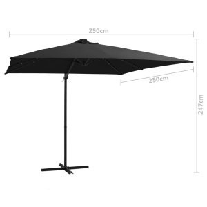 Umbrelă suspendată cu LED și stâlp din oțel, negru, 250x250 cm - Img 9